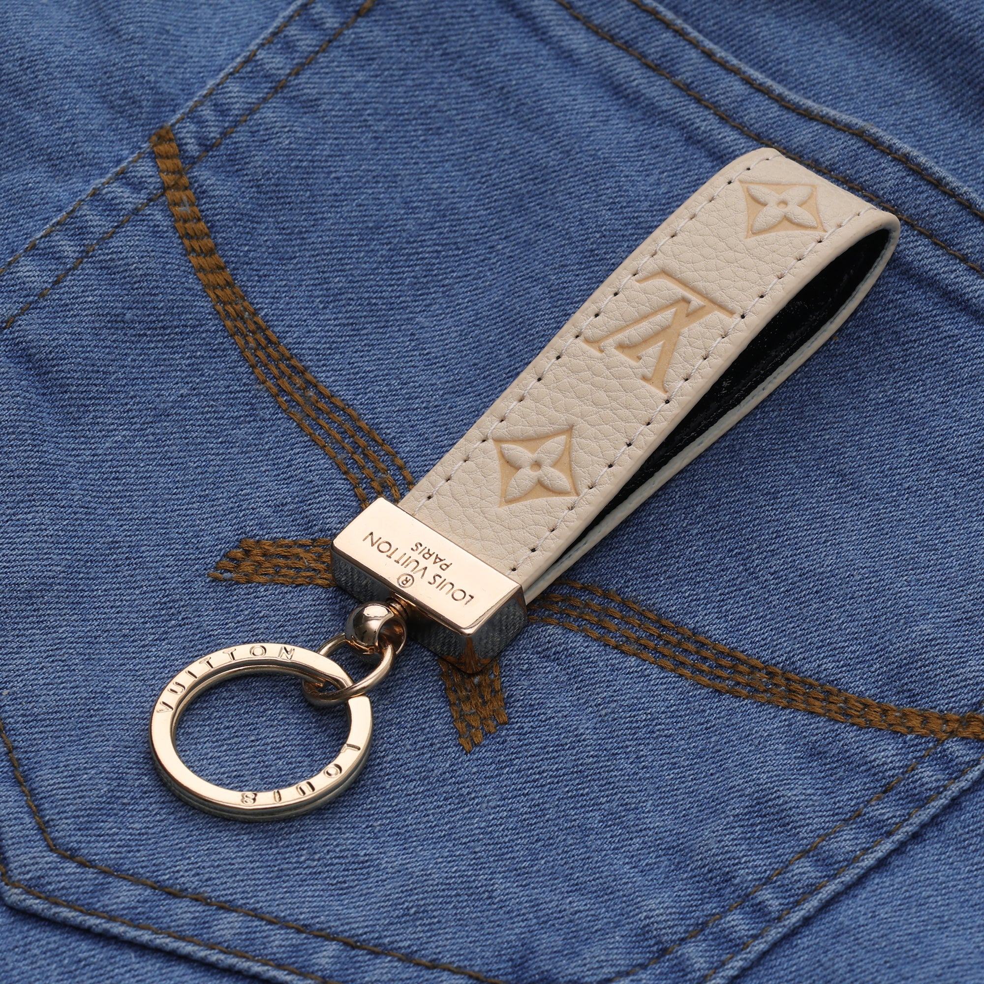 Ivory Embossed Loop Keychain