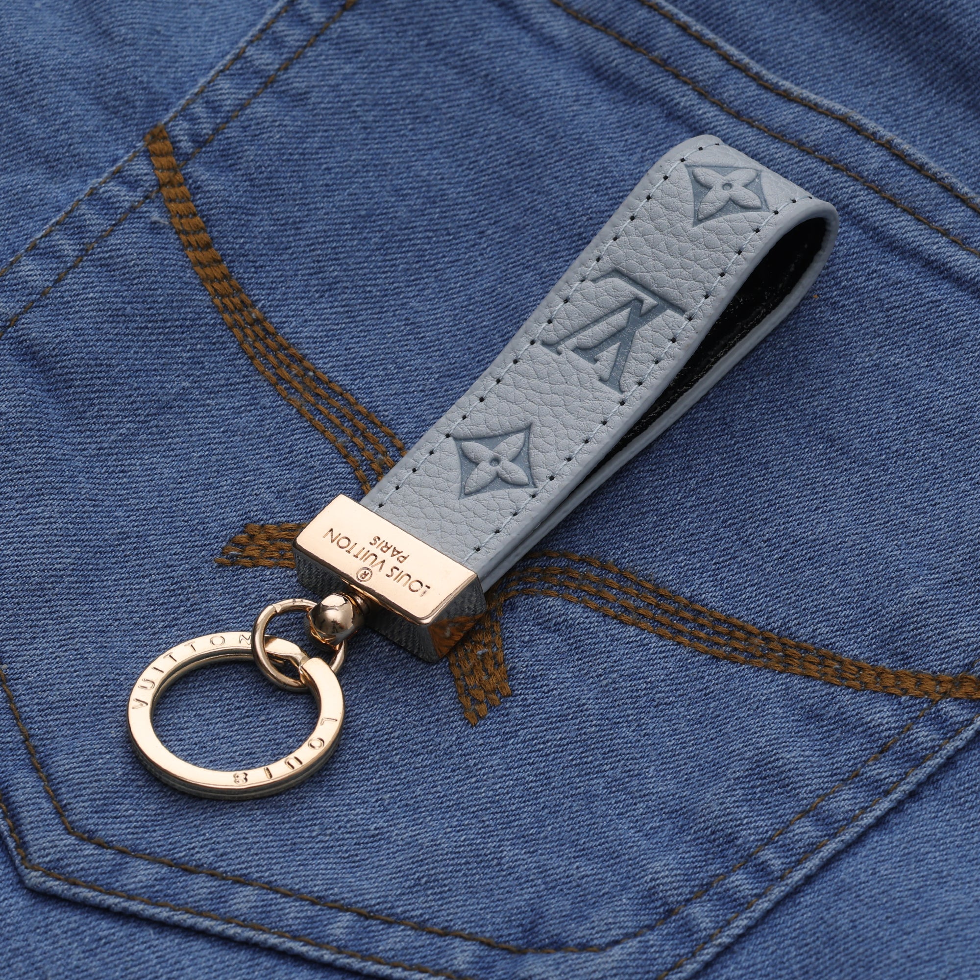 Ice Blue Embossed Loop Keychain