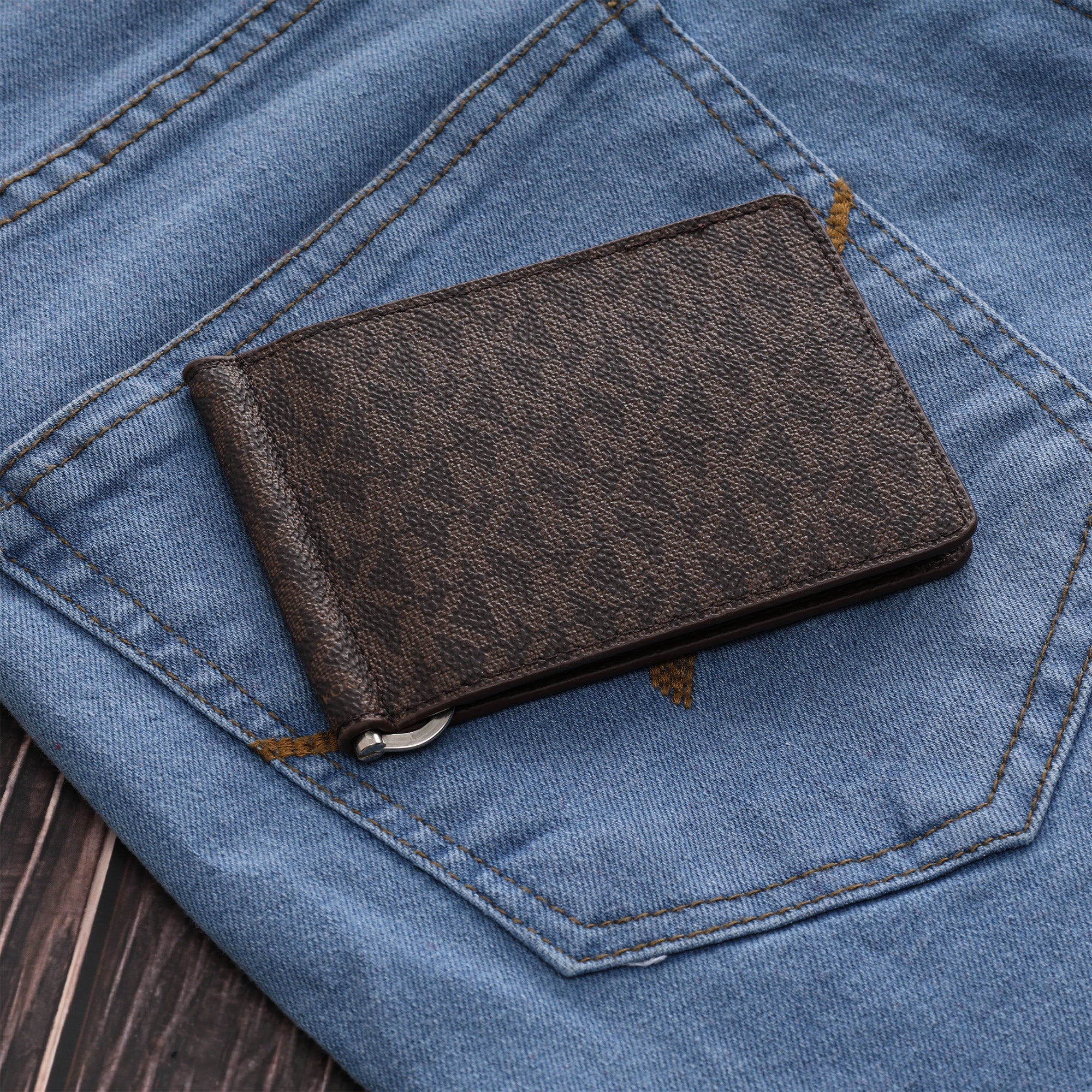 Espresso Monogram Money Clip Wallet